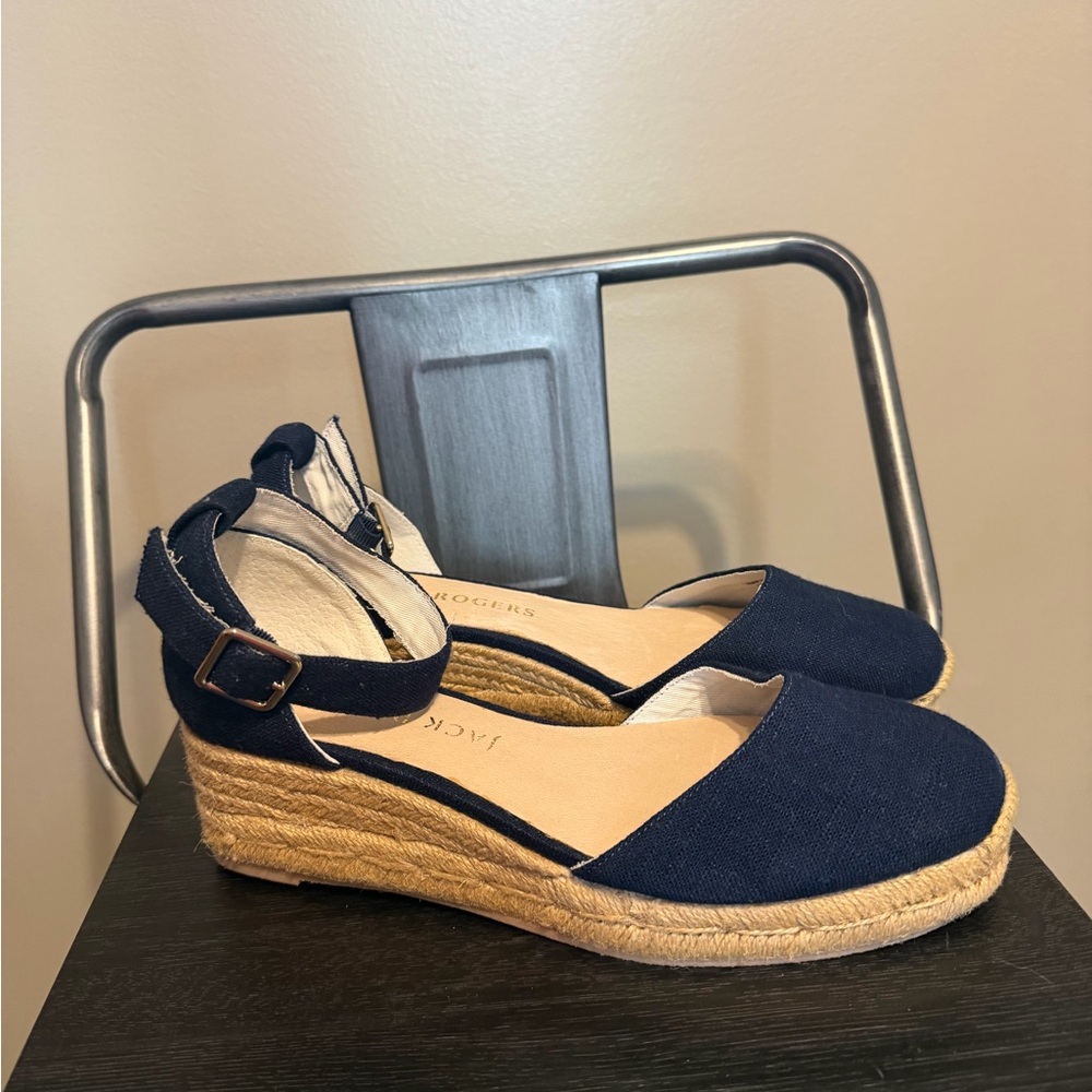 Jack Rogers Dark Blue Espadrille Wedges Sz 8 - Picture 5 of 12